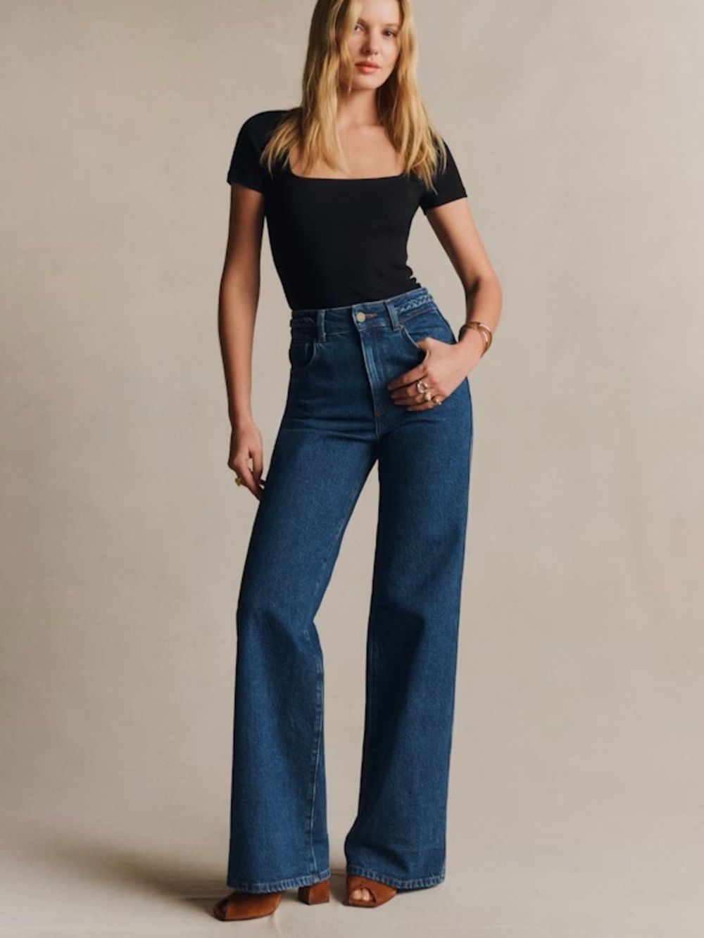 Sezane Wide-Leg High-Rise Jeans in Deep Blue